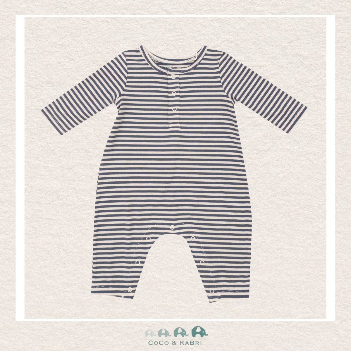 Angel Dear Navy & Oat Striped Henley Romper, CoCo & KaBri Children's Boutique