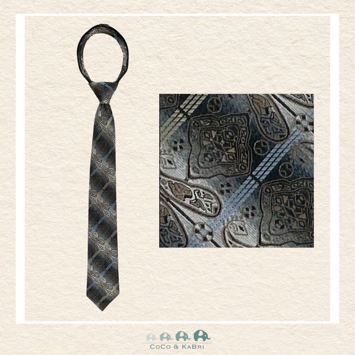 Boys Zipper Tie - Brown/Blue 14", CoCo & KaBri Children's Boutique