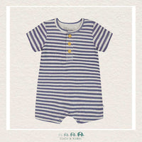 Deux Par Deux Baby Boy Jersey Romper - Printed Blue Stripes, CoCo & KaBri Children's Boutique