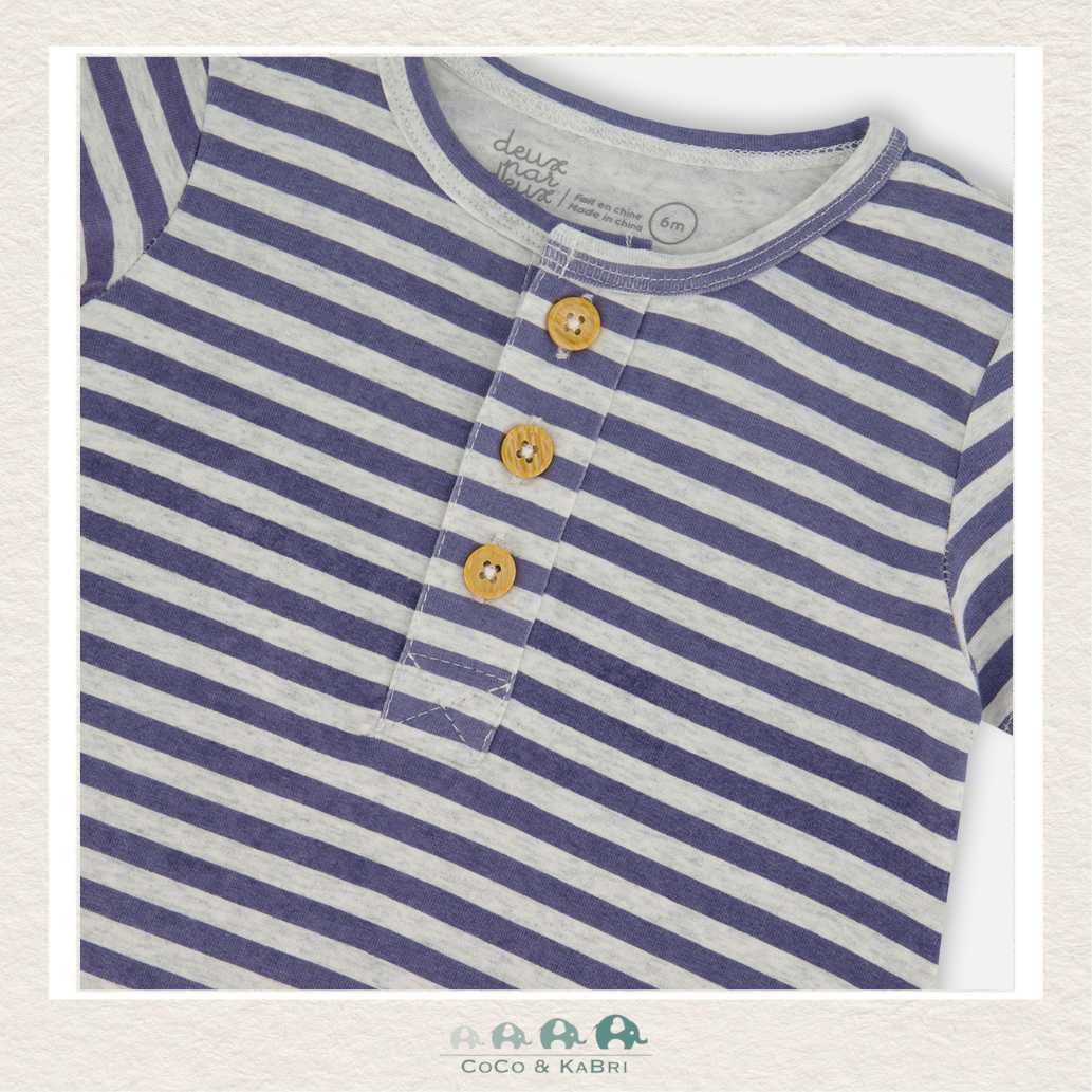 Deux Par Deux Baby Boy Jersey Romper - Printed Blue Stripes, CoCo & KaBri Children's Boutique