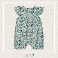 Deux Par Deux Baby Girl Printed Ditsy Blue Romper, CoCo & KaBri Children's Boutique