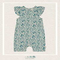 Deux Par Deux Baby Girl Printed Ditsy Blue Romper, CoCo & KaBri Children's Boutique