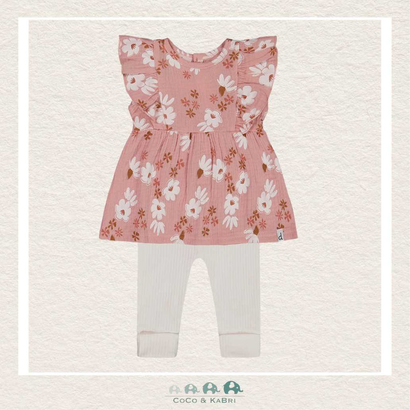 Deux Par Deux Baby Muslin Tunic & Rib Leggings Set - Pink & White Flowers, CoCo & KaBri Children's Boutique