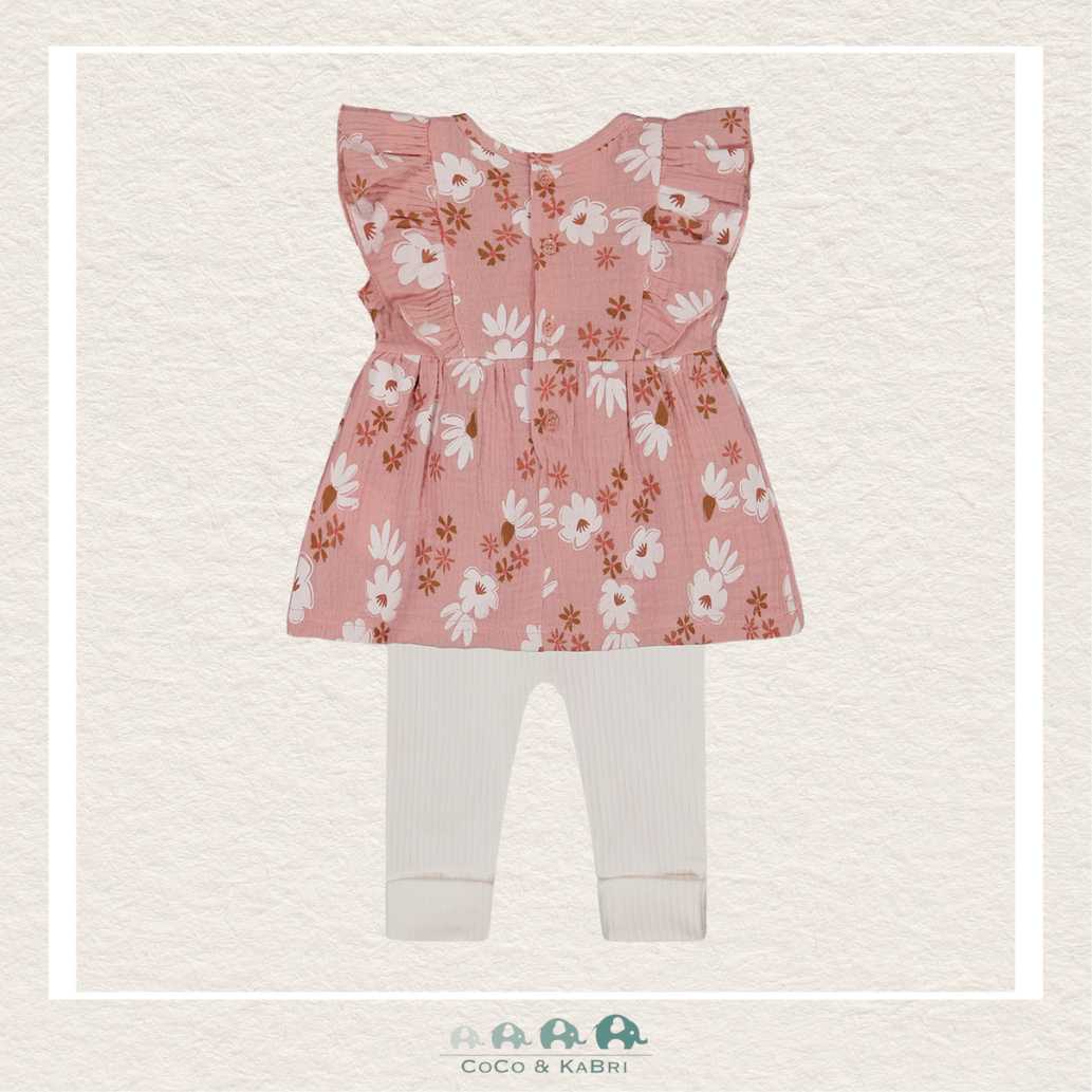 Deux Par Deux Baby Muslin Tunic & Rib Leggings Set - Pink & White Flowers, CoCo & KaBri Children's Boutique