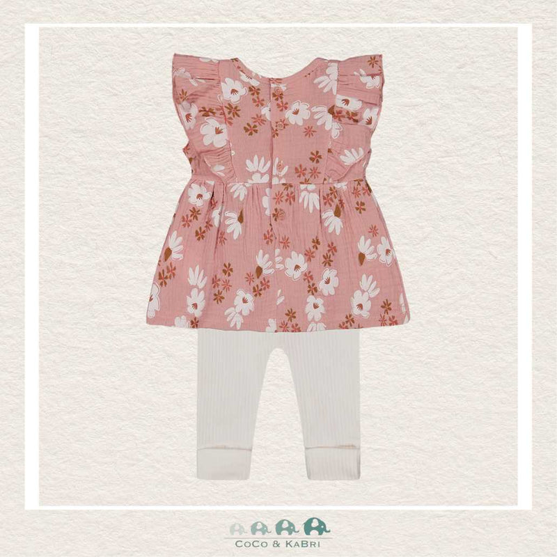 Deux Par Deux Baby Muslin Tunic & Rib Leggings Set - Pink & White Flowers, CoCo & KaBri Children's Boutique