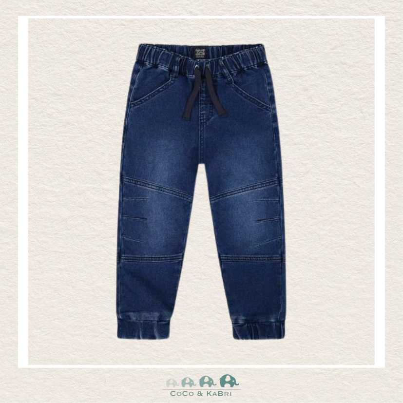 Deux Par Deux: Boys French Terry Jogger Pants Dark Blue Denim, CoCo & KaBri Children's Boutique