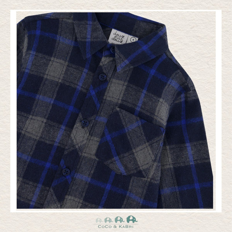 Deux Par Deux: Boys Plaid Shirt - Grey/Navy, CoCo & KaBri Children's Boutique