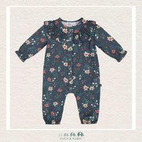 Deux Par Deux Printed Muslin Jumpsuit Teal With Flowers, CoCo & KaBri Children's Boutique