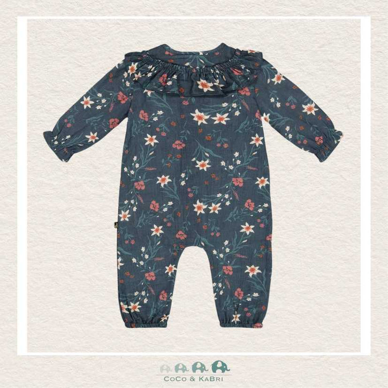 Deux Par Deux Printed Muslin Jumpsuit Teal With Flowers, CoCo & KaBri Children's Boutique