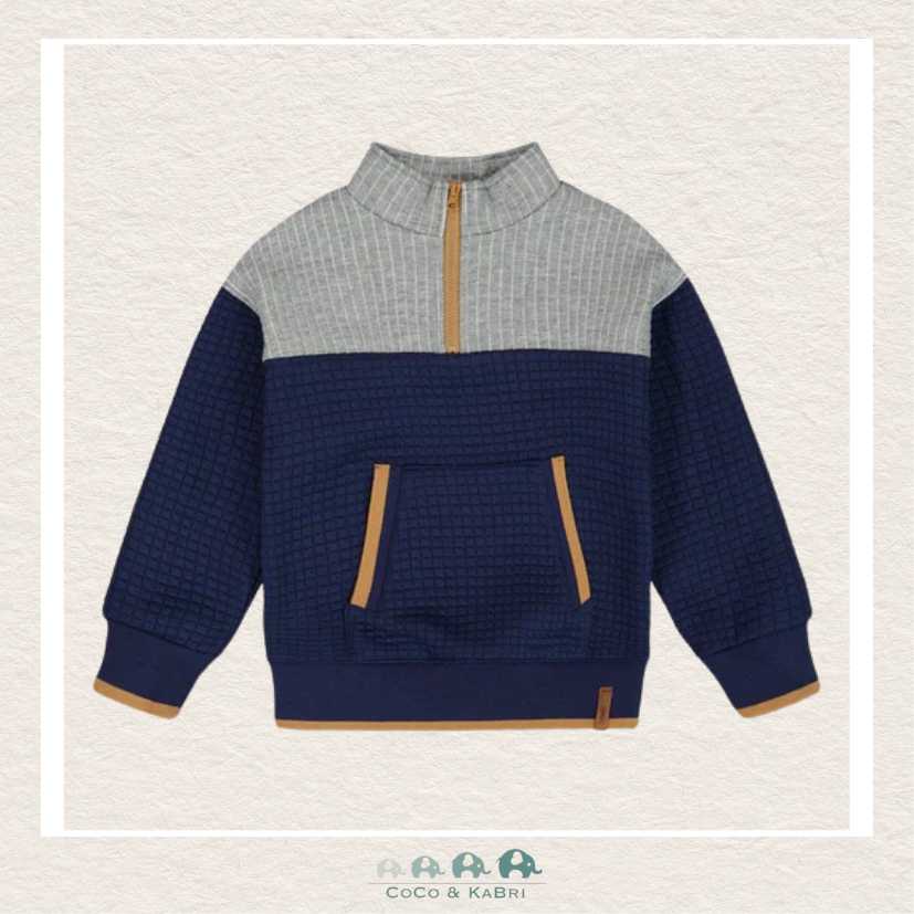 Deux Par Deux Quilted Half Zip Top Blue And Gray, CoCo & KaBri Children's Boutique