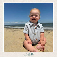 Me & Henry Grey/White Stripe Gauze Helford Woven Diaper Shirt, CoCo & KaBri Children's Boutique