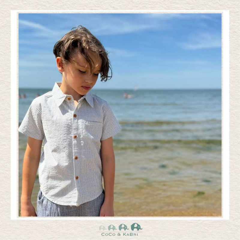 Me & Henry Grey/White Thin Double Stripe Newport Woven Shirt, CoCo & KaBri Children's Boutique