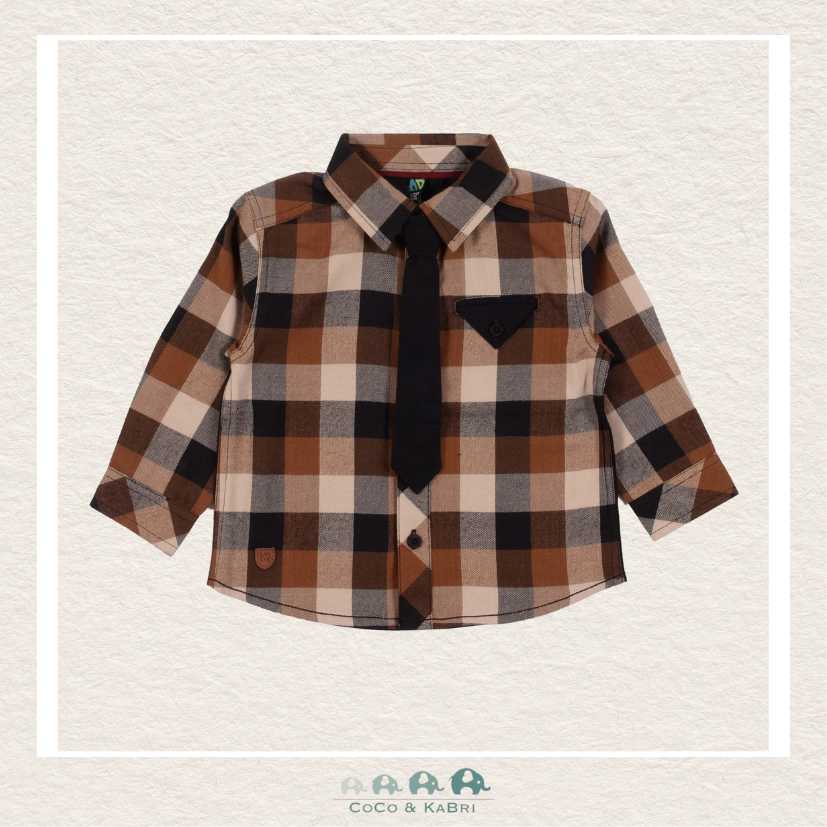 Nano Baby Boy Brown Plaid Shirt with Tie, CoCo & KaBri Children's Boutique