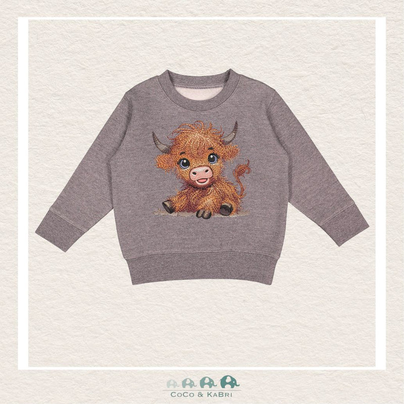 "The Drew" Sweatshirt - Toddler Fleece Crewneck (Charcoal) with Highland Cow, CoCo & KaBri Children's Boutique