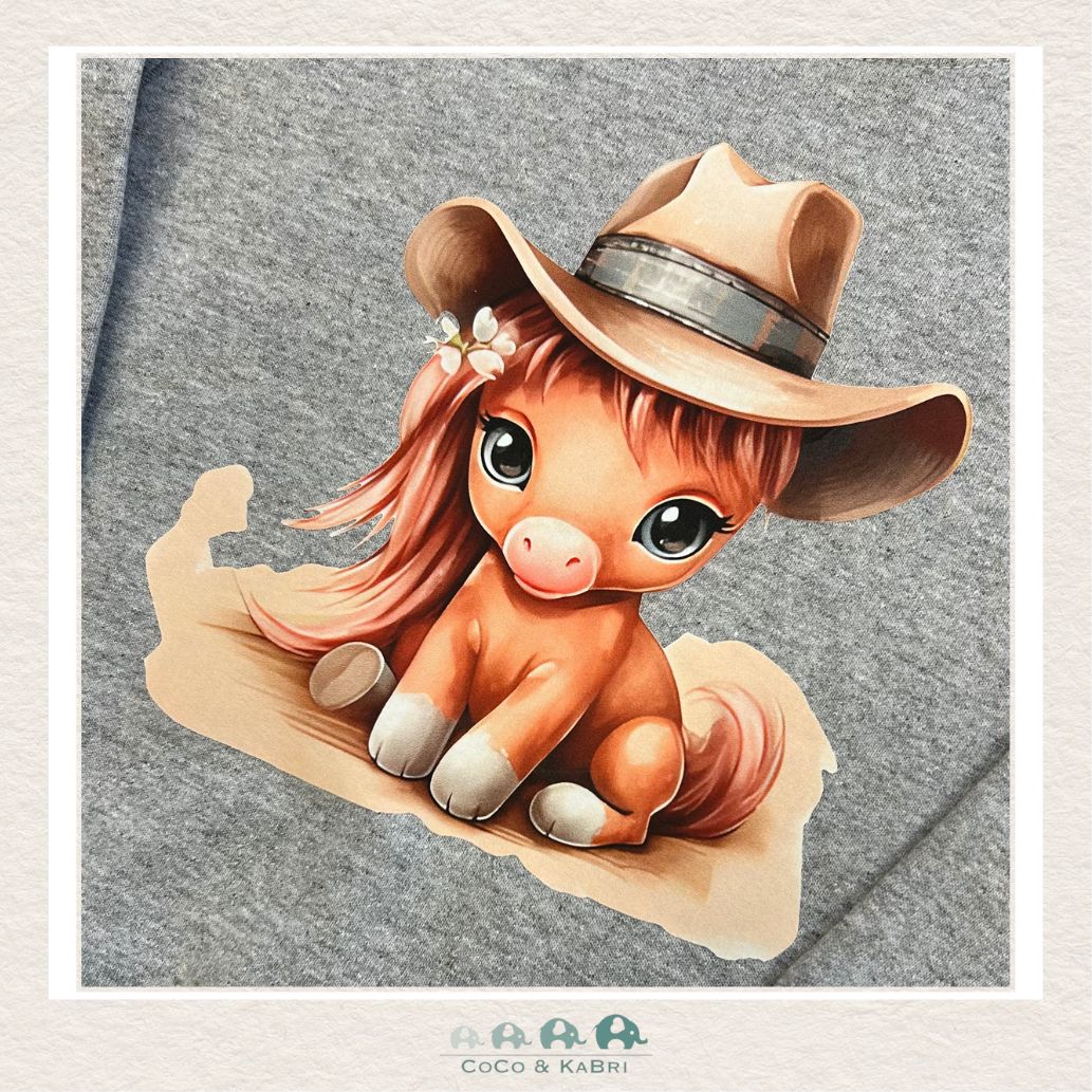 "The Drew" Sweatshirt - Toddler Fleece Crewneck (Heather Gray) with Cowgirl Horse, CoCo & KaBri Children's Boutique