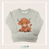 "The Drew" Sweatshirt - Toddler Fleece Crewneck (Heather Gray) with Highland Cow, CoCo & KaBri Children's Boutique