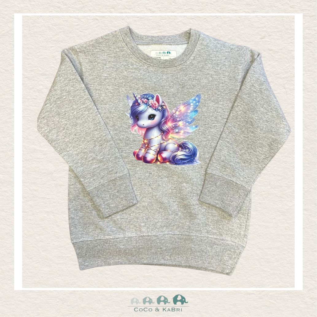 "The Drew" Sweatshirt - Toddler Fleece Crewneck (Heather Gray) with Unicorn Lights, CoCo & KaBri Children's Boutique