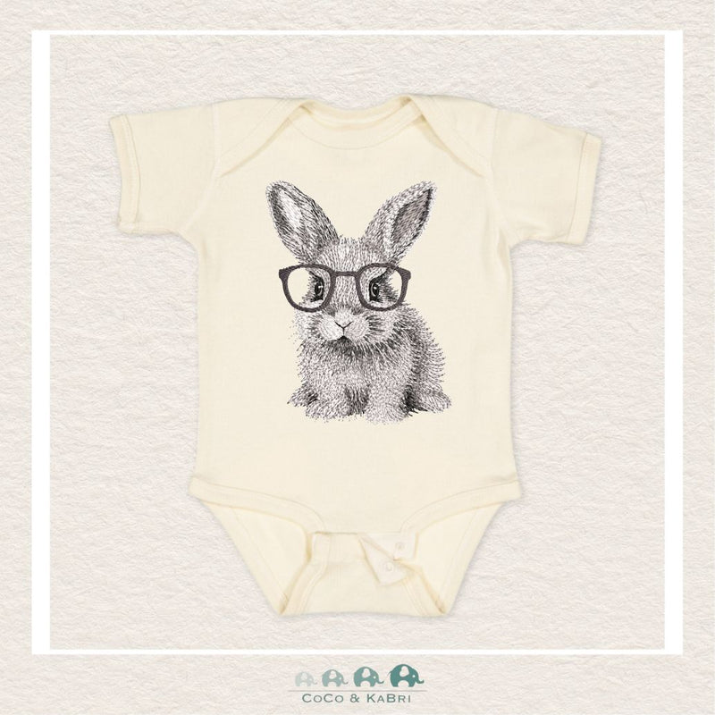 "The Harper" Baby Rib Natural Color Diaper Shirt - Bunny With Glasses, CoCo & KaBri Children's Boutique