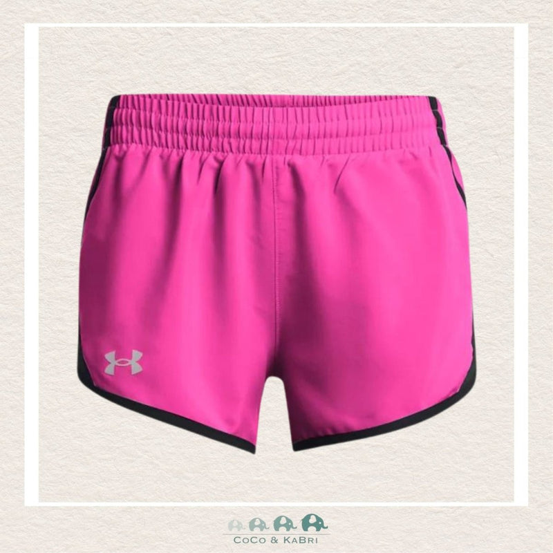 Under Armour Youth Girls' UA Fly-By 3 Shorts - Rebel Pink Reflective, CoCo & KaBri Children's Boutique