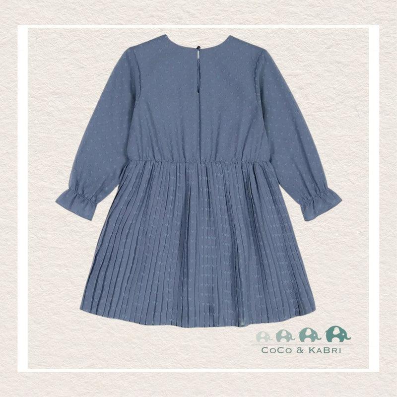 Deux Par Deux: Chiffon Swiss Dot Heart Dress With Pleated Skirt Old Blue, CoCo & KaBri Children's Boutique